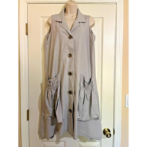For Cynthia Dresses & Skirts - For Cynthia Linen Blend Light Gray Button Big Pockets Lagenlook Dress Large
